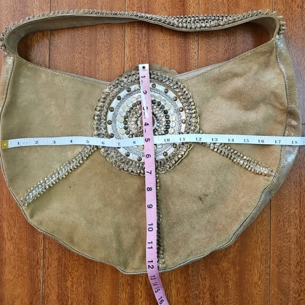 Vintage Chico’s Embellished Gold Leather Hobo Bag Unique Braid Handle